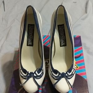 White and blue platform sailor heels